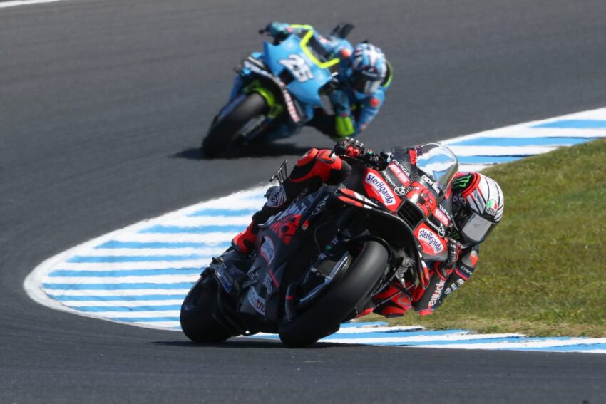 Podium sprint MotoGP pertama tanpa Ducati saat Aprilia mendominasi
